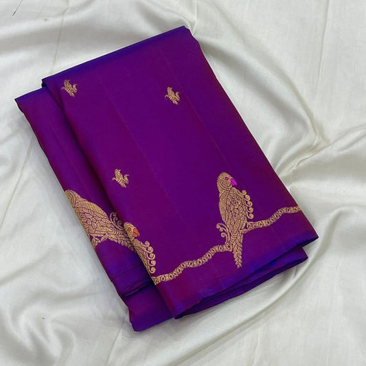 Supernal Purple Pure Banarasi Silk Saree With Ebullience Blouse Piece