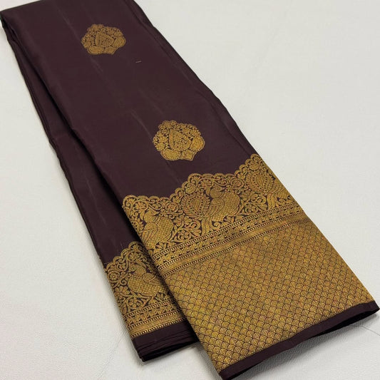 Amazing Brown Pure Banarasi Silk Saree With Staring Blouse Piece
