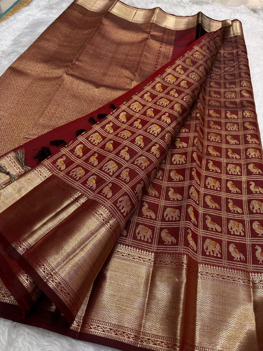 Transcendent Maroon Pure Banarasi Silk Saree With Outstanding Blouse Piece