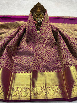 Mesmerising Purple Pure Banarasi Silk Saree With Groovy Blouse Piece