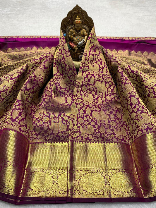 Dazzling Purple Pure Banarasi Silk Saree With Tremendous Blouse Piece