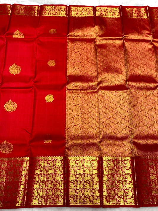 Pleasant Red Pure Banarasi Silk Saree With Bucolic Blouse Piece