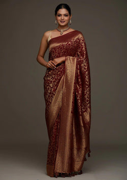 Ephemeral Maroon Pure Banarasi Silk Saree With Outstanding Blouse Piece