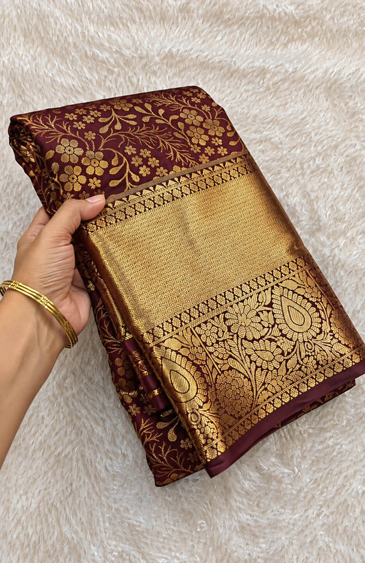 Quixotic Wine Pure Banarasi Silk Saree With Zephyr Blouse Piece