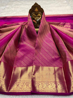 Exuberant Dark Pink Pure Banarasi Silk Saree With Panache Blouse Piece