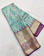 Exquisite Turquoise Soft Silk Saree With Scrumptious Blouse Piece