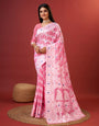 Adorning Pink Cotton Silk Saree With Opulent Blouse Piece