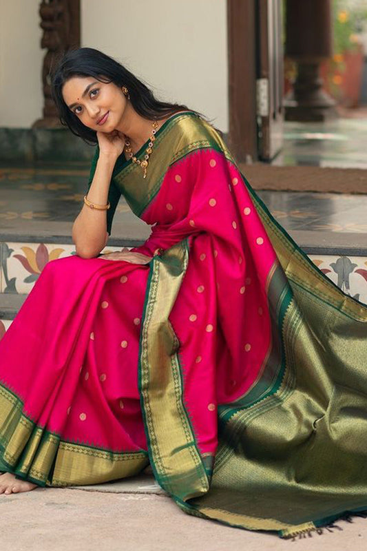 Lassitude Dark Pink Soft Silk Saree With Beautiful Blouse Piece