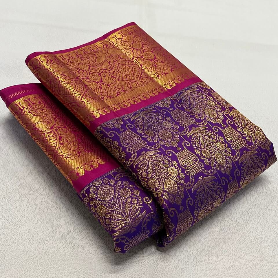 Trendy Purple Soft Banarasi Silk Saree With Stunning Blouse Piece