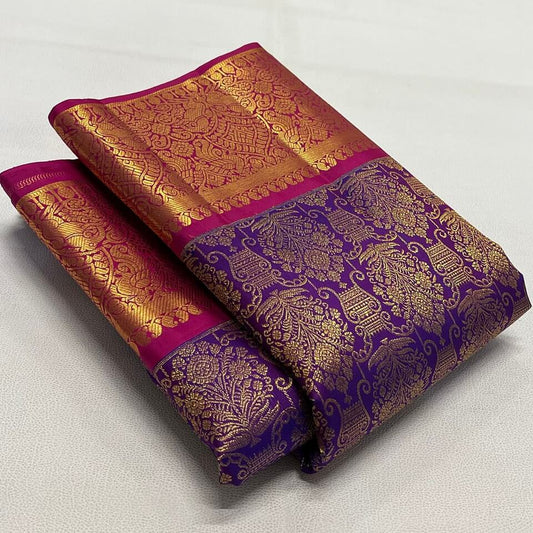 Trendy Purple Soft Banarasi Silk Saree With Stunning Blouse Piece