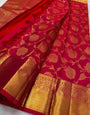 Precious Red Soft Banarasi Silk Saree With Extraordinary Blouse Piece