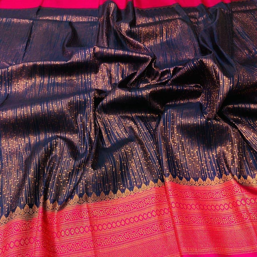 Incredible Blue Soft Banarasi Silk Saree With Majesty Blouse Piece