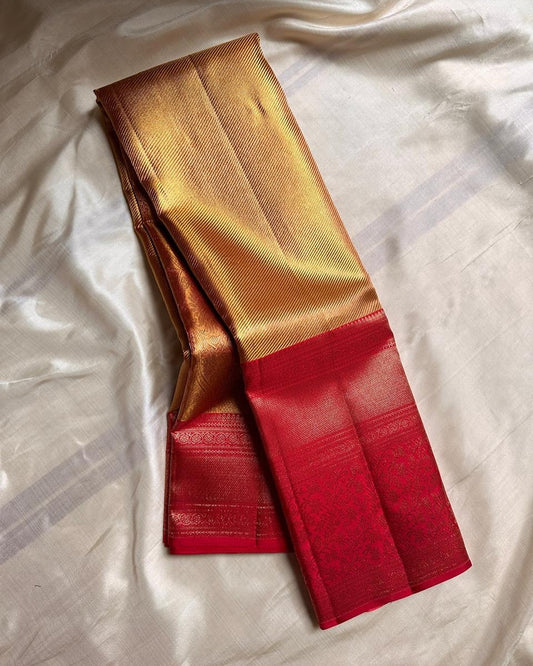 Scrumptious Golden Soft Banarasi Silk Saree With Imaginative Blouse Piece