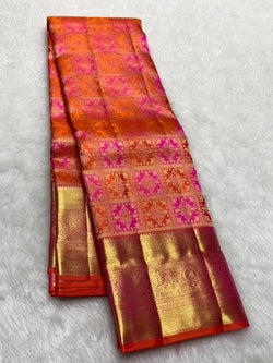 Dazzling Red Soft Banarasi Silk Saree With Extraordinary Blouse Piece