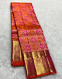 Dazzling Red Soft Banarasi Silk Saree With Extraordinary Blouse Piece