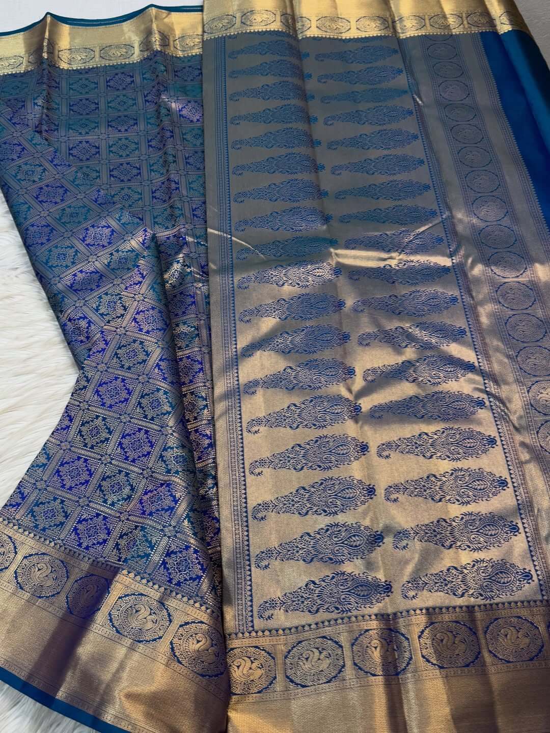 Trendy Blue Soft Banarasi Silk Saree With Super extravagant Blouse Piece