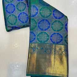 Propinquity Firozi Pure Zari Weaving Banarasi Silk Saree With Posh Blouse Piece
