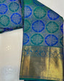Propinquity Firozi Pure Zari Weaving Banarasi Silk Saree With Posh Blouse Piece