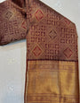 Ineffable Maroon Pure Zari Weaving Banarasi Silk Saree With Charismatic Blouse Piece