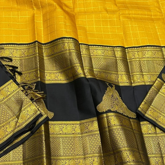 Trendy Yellow Pure Zari Weaving Banarasi Silk Saree With Supernal Blouse Piece