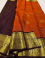 Seraphic Orange Pure Zari Weaving Banarasi Silk Saree With Comely Blouse Piece