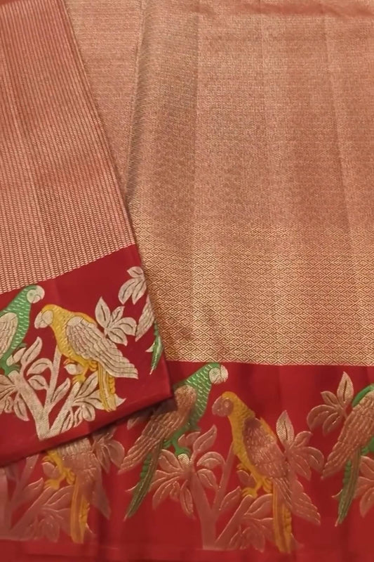 Enigmatic Red Pure Zari Weaving Banarasi Silk Saree With Smart Blouse Piece