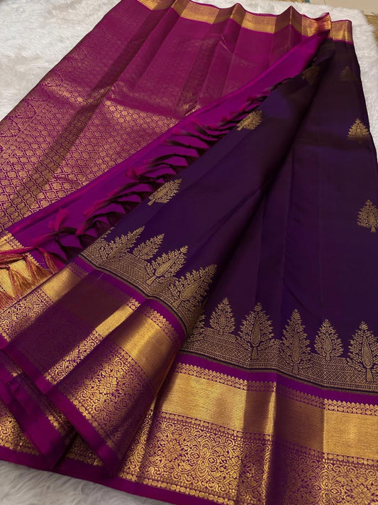 Inimitable Purple Pure Zari Weaving Banarasi Silk Saree With Mesmerising Blouse Piece