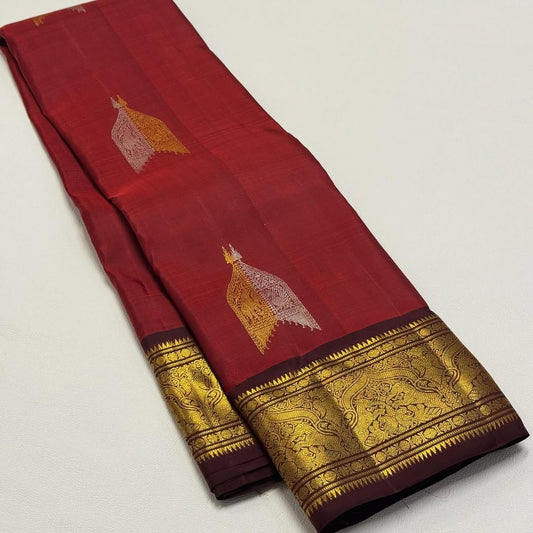 Angelic Red Pure Zari Weaving Banarasi Silk Saree With Excellent Blouse Piece