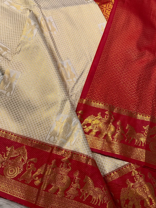 Conflate Beige Pure Zari Weaving Banarasi Silk Saree With Panache Blouse Piece