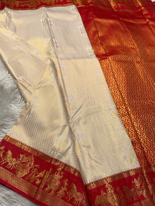 Conflate Beige Pure Zari Weaving Banarasi Silk Saree With Panache Blouse Piece
