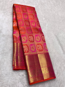 Enchanting Dark Pink Pure Zari Weaving Banarasi Silk Saree With Prodigal Blouse Piece