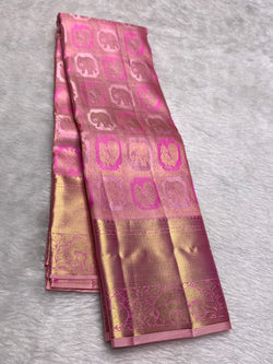 Zephyr Pink Pure Zari Weaving Banarasi Silk Saree With Traditional Blouse Piece