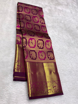 Bewitching Purple Pure Zari Weaving Banarasi Silk Saree With Pretty Blouse Piece