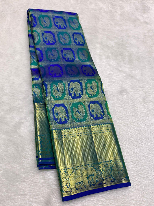 Elaborate Royal Blue Pure Zari Weaving Banarasi Silk Saree With Adorable Blouse Piece