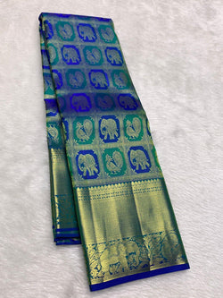 Elaborate Royal Blue Pure Zari Weaving Banarasi Silk Saree With Adorable Blouse Piece