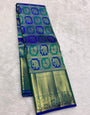 Elaborate Royal Blue Pure Zari Weaving Banarasi Silk Saree With Adorable Blouse Piece