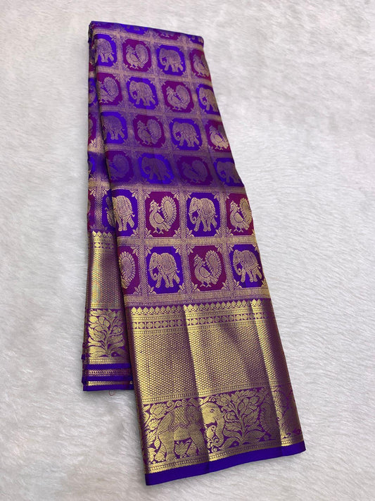 Appealing Royal Purple Pure Zari Weaving Banarasi Silk Saree With Desirable Blouse Piece