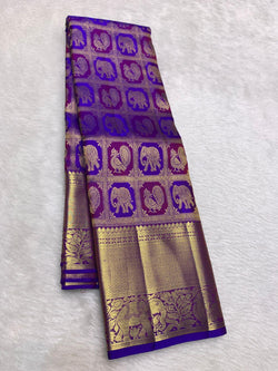 Appealing Royal Purple Pure Zari Weaving Banarasi Silk Saree With Desirable Blouse Piece