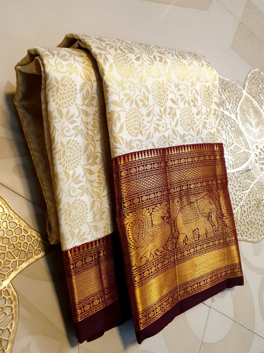 Winsome Beige Pure Banarasi Silk Saree With Ephemeral Blouse Piece