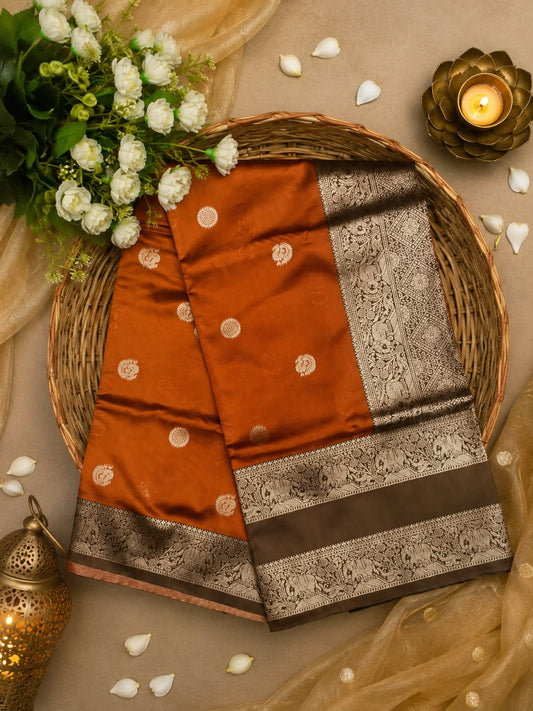 Demanding Orange Pure Banarasi Silk Saree With Exuberant Blouse Piece