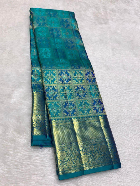 Charismatic Firozi Pure Banarasi Silk Saree With Dissemble Blouse Piece