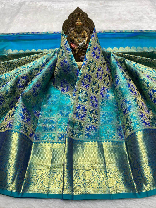 Charismatic Firozi Pure Banarasi Silk Saree With Dissemble Blouse Piece