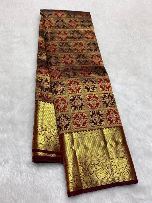 Wonderful Wine Pure Banarasi Silk Saree With Nectarous Blouse Piece