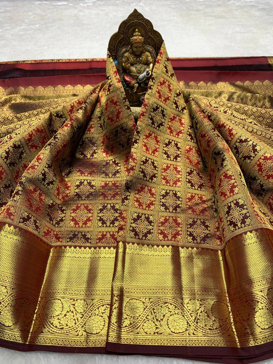Wonderful Wine Pure Banarasi Silk Saree With Nectarous Blouse Piece