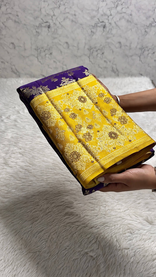 Profuse Purple Pure Banarasi Silk Saree With Imbrication Blouse Piece