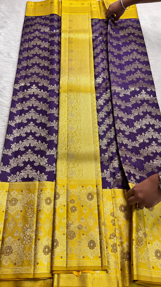 Profuse Purple Pure Banarasi Silk Saree With Imbrication Blouse Piece