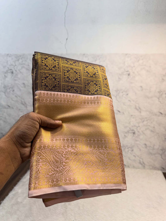 Smashing Brown Pure Banarasi Silk Saree With Captivating Blouse Piece