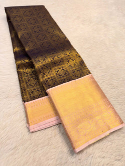 Smashing Brown Pure Banarasi Silk Saree With Captivating Blouse Piece