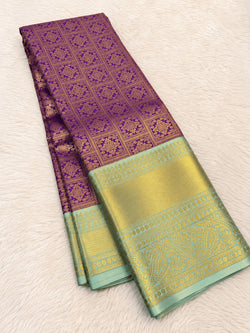 Vibrant Purple Pure Banarasi Silk Saree With Demesne Blouse Piece