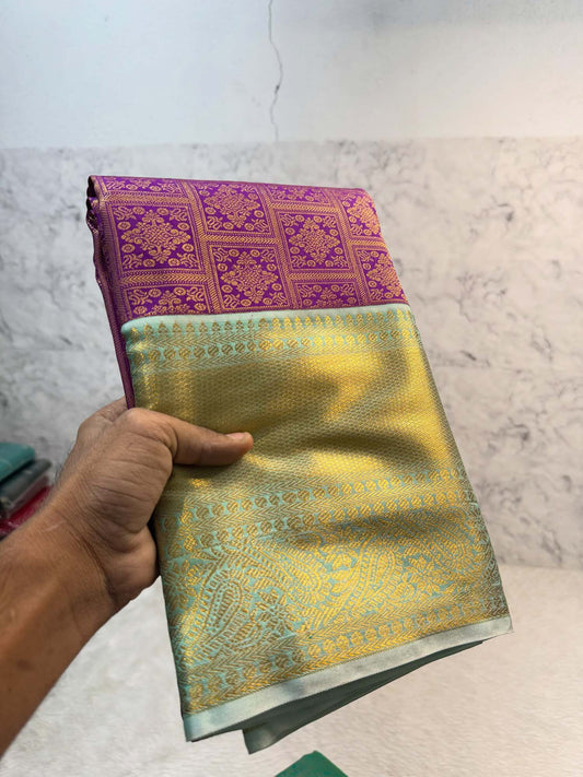 Vibrant Purple Pure Banarasi Silk Saree With Demesne Blouse Piece